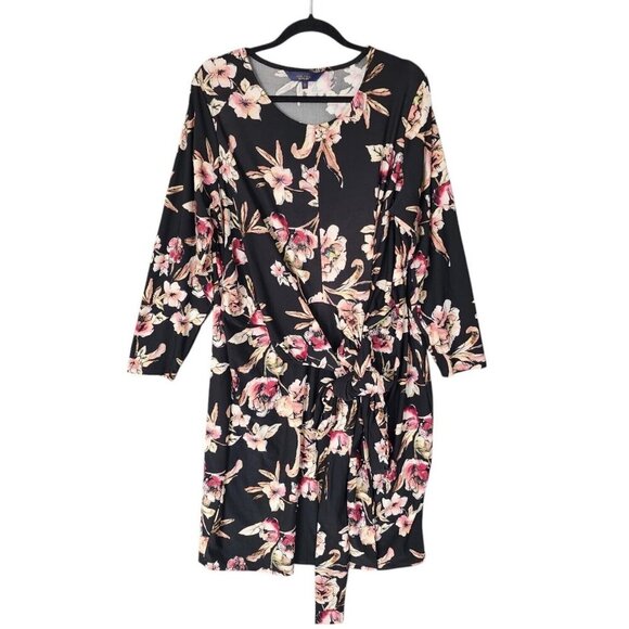 Rachel Roy Women's Black Stella Floral Print Belted Cocktail Midi Dress Size 2X - Picture 2 of 10